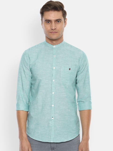 

Louis Philippe Sport Men Green & White Slim Fit Striped Casual Shirt