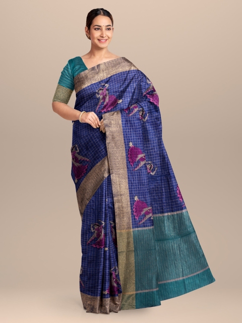

KLM Fashion Mall Blue Printed Silk Blend Saree