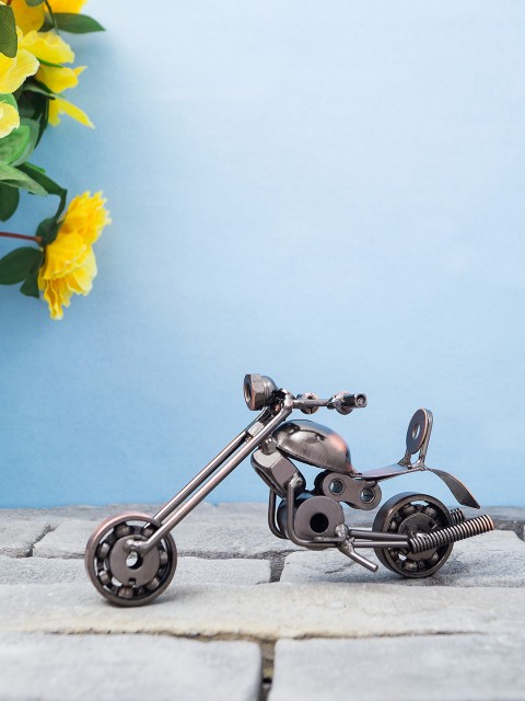 

Golden Peacock Antique Copper-Toned Metal Motor Bike Showpiece, Multi