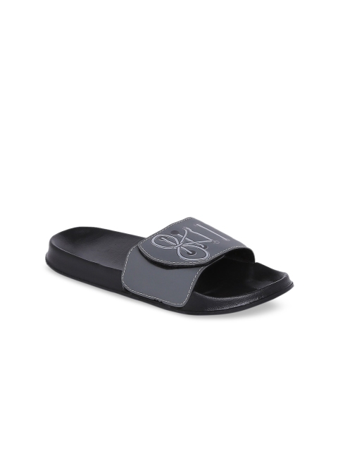 

Bewakoof Men Grey & Black Printed Lightweight Sliders
