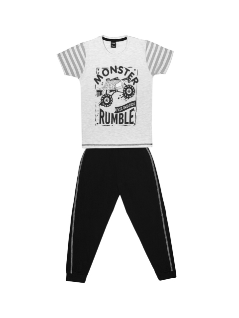 

Todd N Teen Boys Grey & Black Printed T-shirt with Trousers