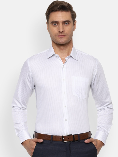 Van Heusen Men White Slim Fit Striped Formal Shirt