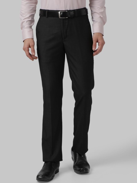 

Park Avenue Men Charcoal Black Skinny Fit Self Design Formal Trousers