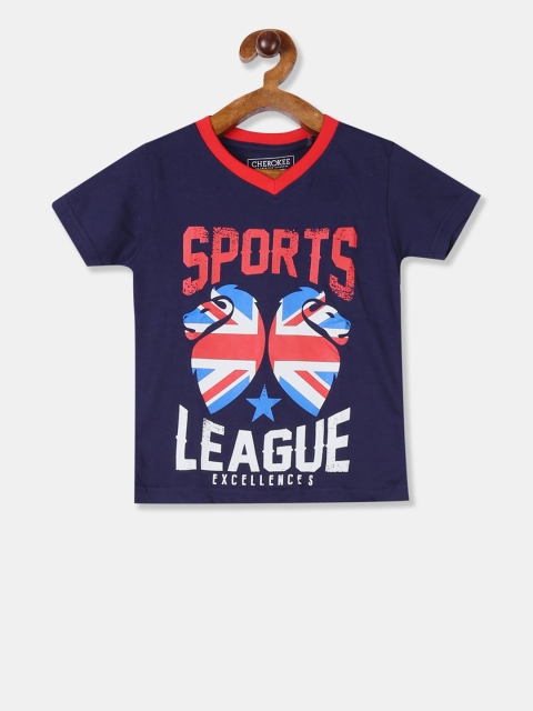 

Cherokee Boys Navy Blue Printed V-Neck T-shirt