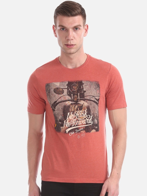 

Cherokee Men Orange Printed Round Neck T-shirt