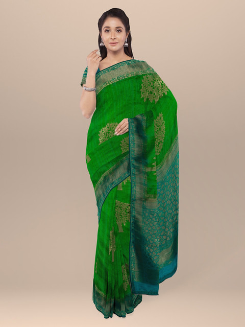 

KLM Fashion Mall Green Printed Silk Blend Saree
