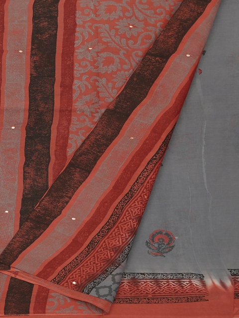 

Pothys Grey & Peach-Coloured Pure Cotton Printed Saree