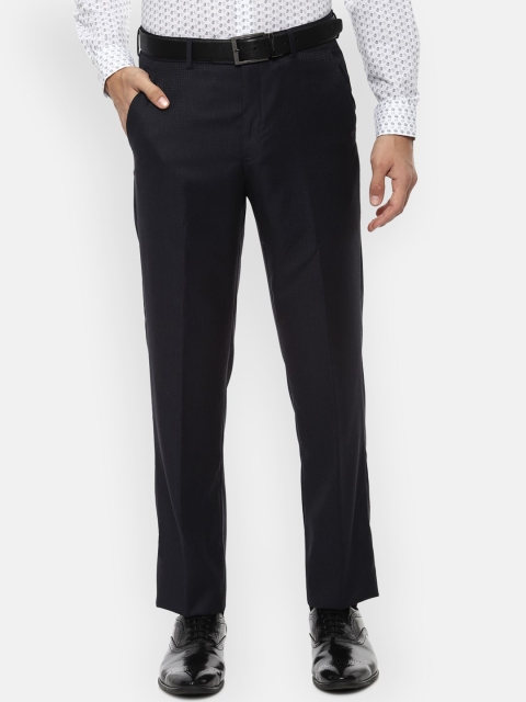 

Van Heusen Men Navy Blue Smart Regular Fit Self Design Formal Trousers
