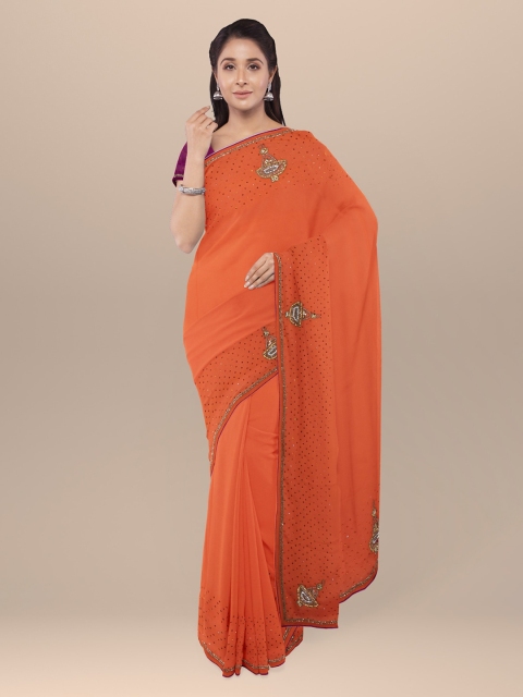 

KLM Fashion Mall Orange & Gold-Coloured Poly Georgette Embellished Saree
