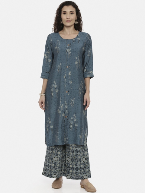 

GOLDSTROMS Women Teal Printed Kurta with Palazzos