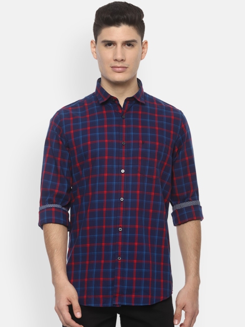 

Van Heusen Sport Men Navy Blue Slim Fit Checked Casual Shirt