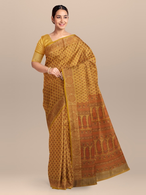 

KLM Fashion Mall Mustard & Red Silk Blend Printed Saree