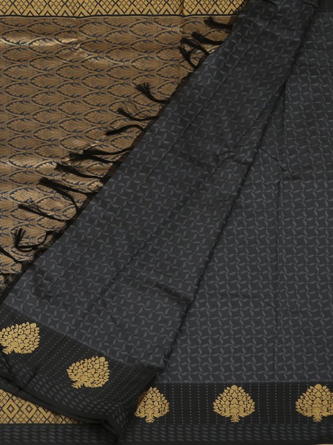

Pothys Charcoal Grey & Gold-Toned Art Silk Printed Saree