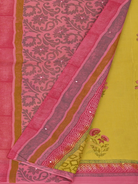

Pothys Lime Green & Pink Pure Cotton Printed Saree