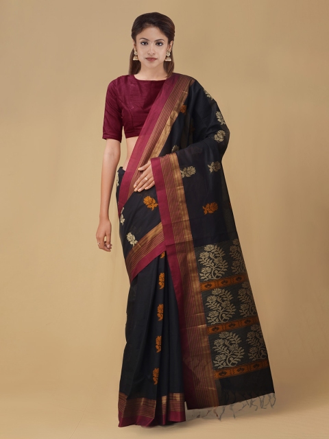 

Unnati Silks Black Pure Cotton Woven Design Handloom Uppada Saree