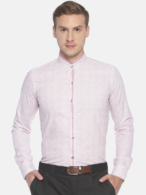 

COUPER & COLL Men Pink & White Slim Fit Printed Casual Shirt