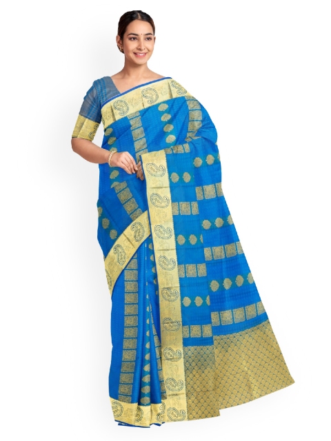 

KLM Fashion Mall Blue & Gold-Toned Art Silk Woven Design Saree