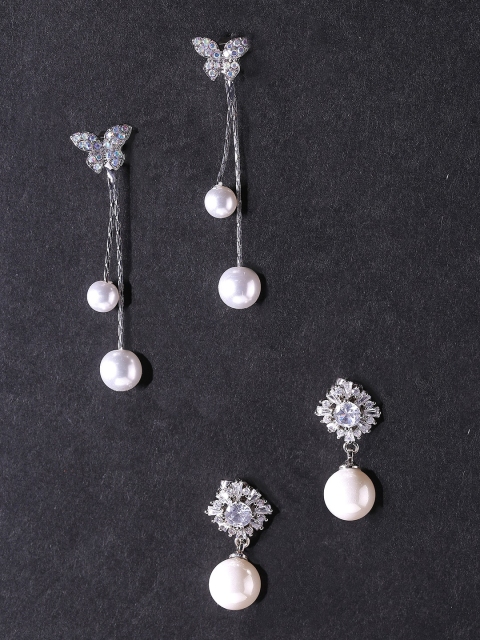 

Yellow Chimes Silver-Toned & White Contemporary Drop Earrings