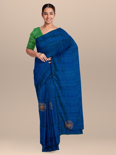 

KLM Fashion Mall Blue Embellished Silk Blend Saree