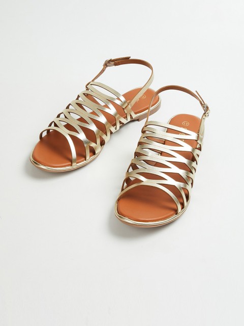 

Ginger by Lifestyle Women Gold-Toned Solid PU Open Toe Flats