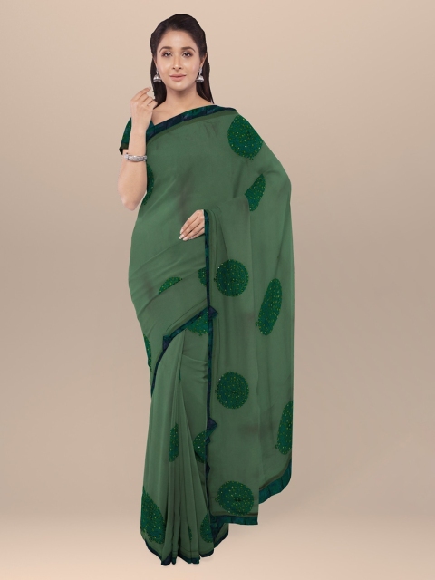 

KLM Fashion Mall Green Embroidered Poly Georgette Saree