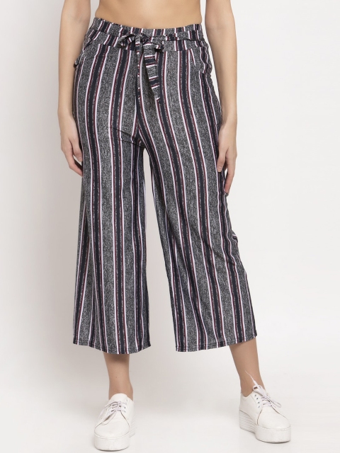 

KLOTTHE Women Grey & White Striped Straight Fit Cropped Palazzos