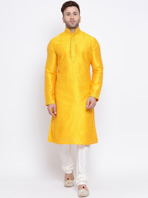

NAMASKAR Men Yellow Woven Design Straight Kurta