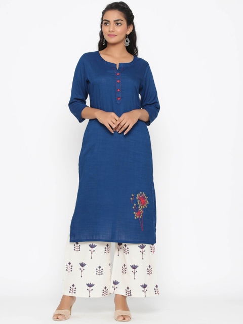 

WomenMagic Women Blue & White Solid Kurta with Palazzos
