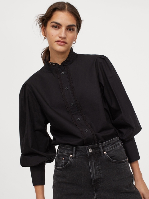 H&M Women Black Embroidered Blouse