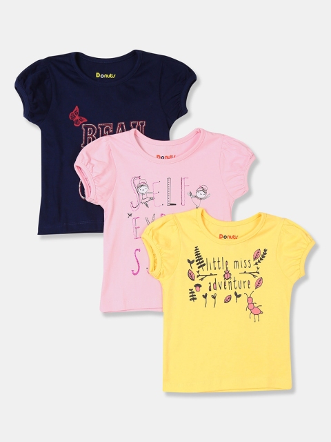 

Donuts Girls Multicoloured Pack of 3 Printed Round Neck T-shirt, Multi