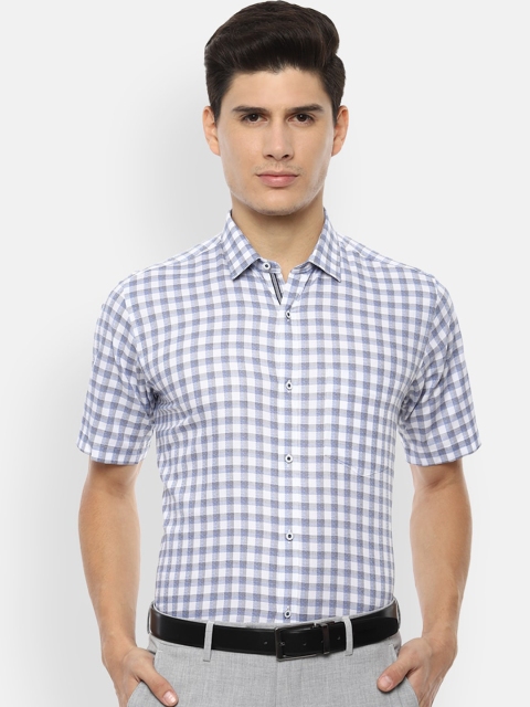

Van Heusen Men White & Blue Regular Fit Checked Formal Shirt