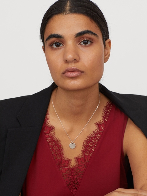 H&M Women Red Sleeveless Lace-Detail Top