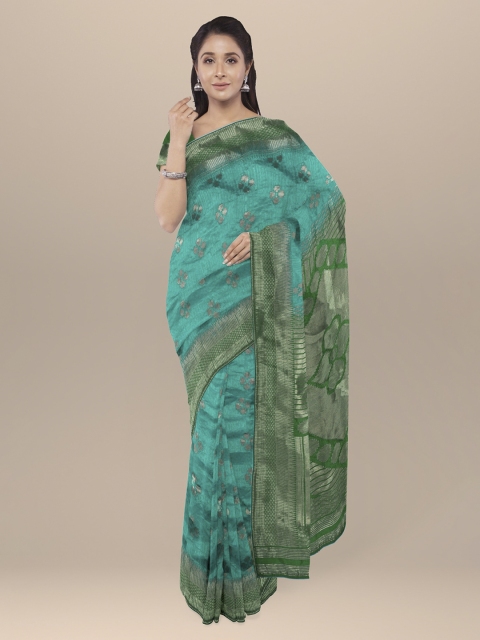 

KLM Fashion Mall Blue & Green Silk Blend Woven Design Saree