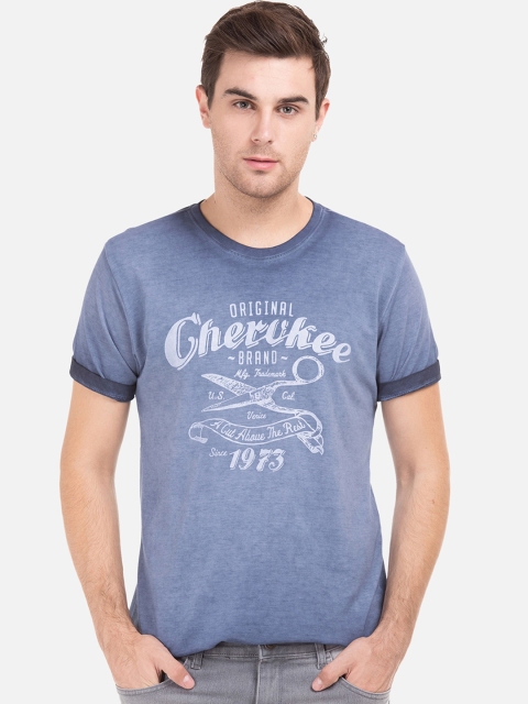 

Cherokee Men Blue Brand Logo Printed Round Neck T-shirt