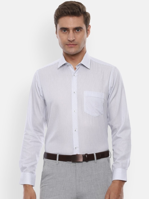 Van Heusen Men White & Blue Slim Fit Striped Formal Shirt