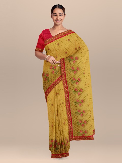 

KLM Fashion Mall Yellow Embellished Poly Chiffon Saree