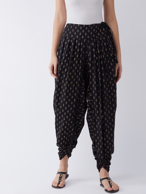 

InWeave Women Black & Gold-Toned Printed Dhoti Pants