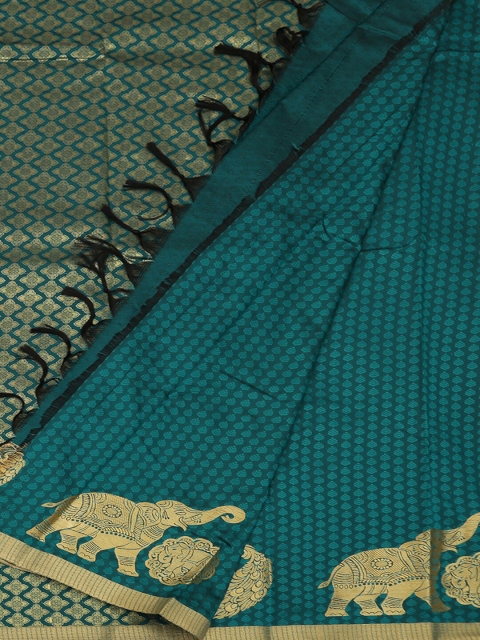 

Pothys Teal & Gold-Toned Art Silk Woven Design Saree