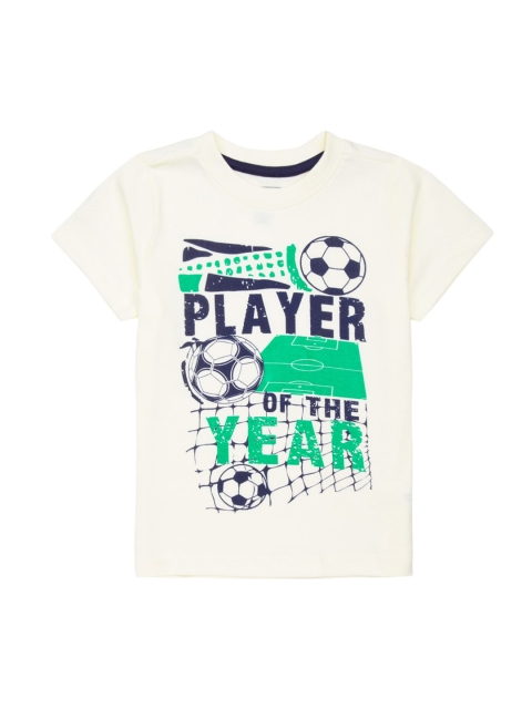 

Cherokee Boys Cream-Coloured Printed Round Neck T-shirt