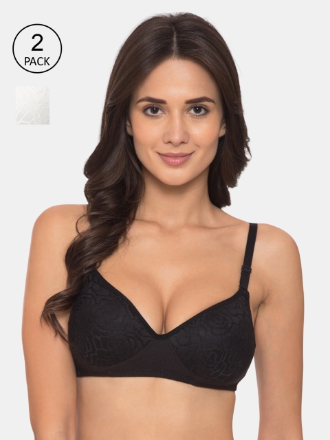 

KOMLI Pack Of 2 Solid Non-Wired Lightly Padded T-shirt Bras K-9621-BLK-2PC, Black