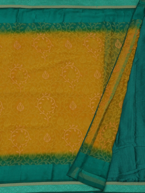 

Pothys Mustard & Sea Green Poly Georgette Woven Design Saree