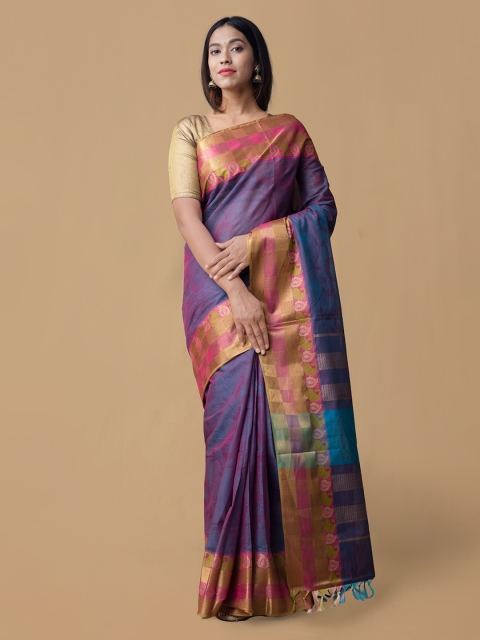 

Unnati Silks Purple Pure Cotton Woven Design Handloom Mysore Silk Saree