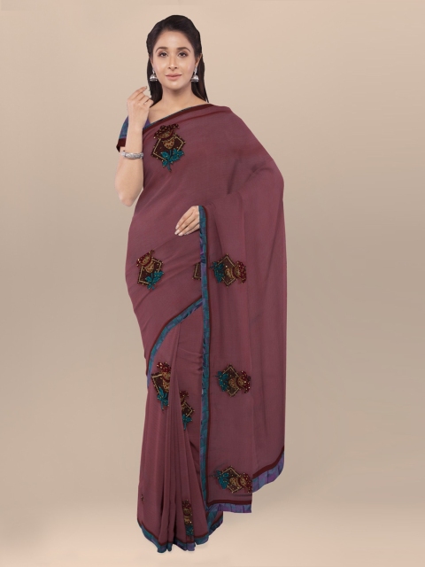 

KLM Fashion Mall Mauve Embroidered Poly Georgette Saree