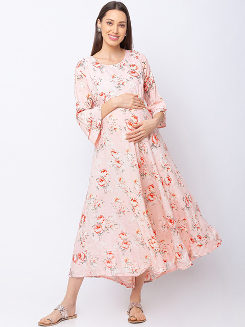 

MomToBe Women Pink Printed Maternity & Feeding Maxi Dress