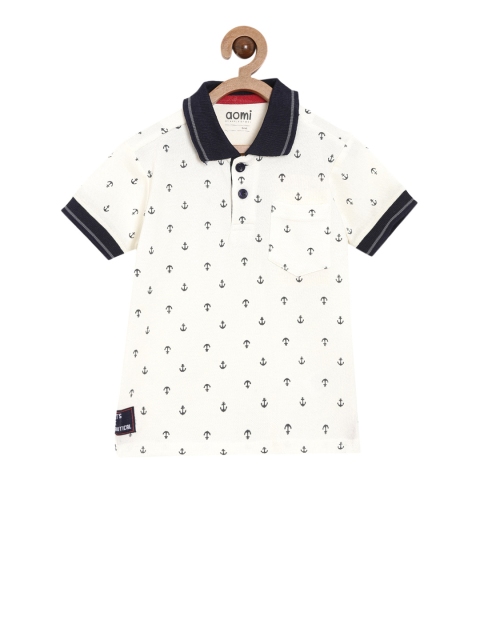 

Aomi Boys White Printed Polo Collar T-shirt
