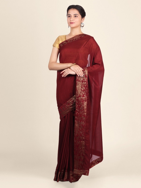 

CLAI WORLD Maroon Solid Silk Blend Handloom Saree