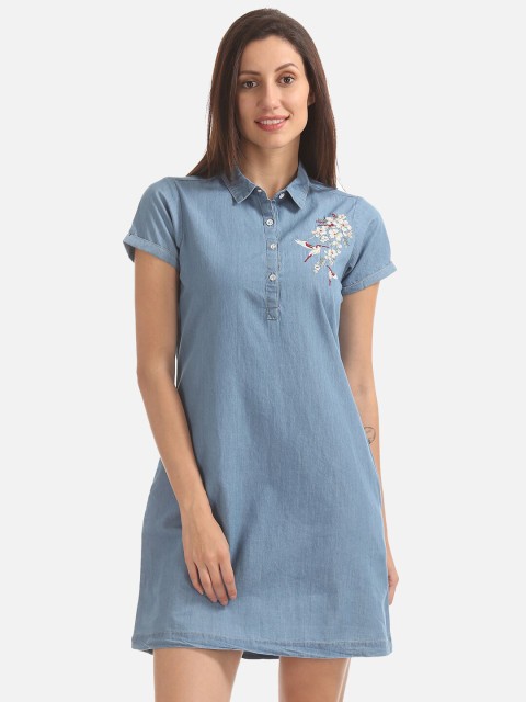 

Cherokee Women Blue Embroidered Shirt Dress