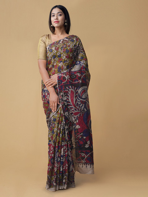 

Unnati Silks Green & Maroon Pure Cotton Kalamkari Printed Printed Kota Saree