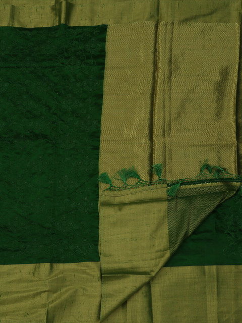 

Pothys Green & Gold-Toned Jute Silk Woven Design Saree