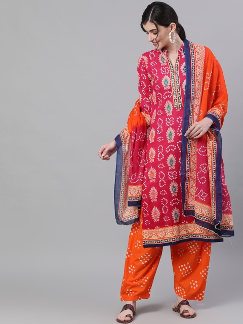 

Ishin Women Pink & Orange Printed Kurta with Salwar & Dupatta